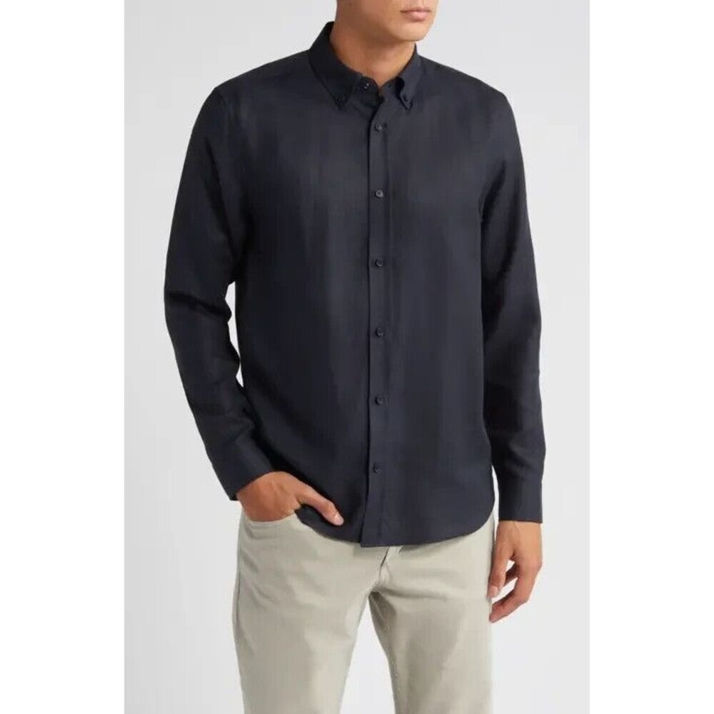Ted Baker Men's Burtonn Cotton Lyocell Long sleeve Button Up shirt Navy 5